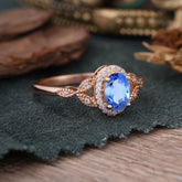 1 Carat vintage 4 Prong Oval Cut Sapphire Halo Ring Anniversary Bead Edge Unique Leaf Ring